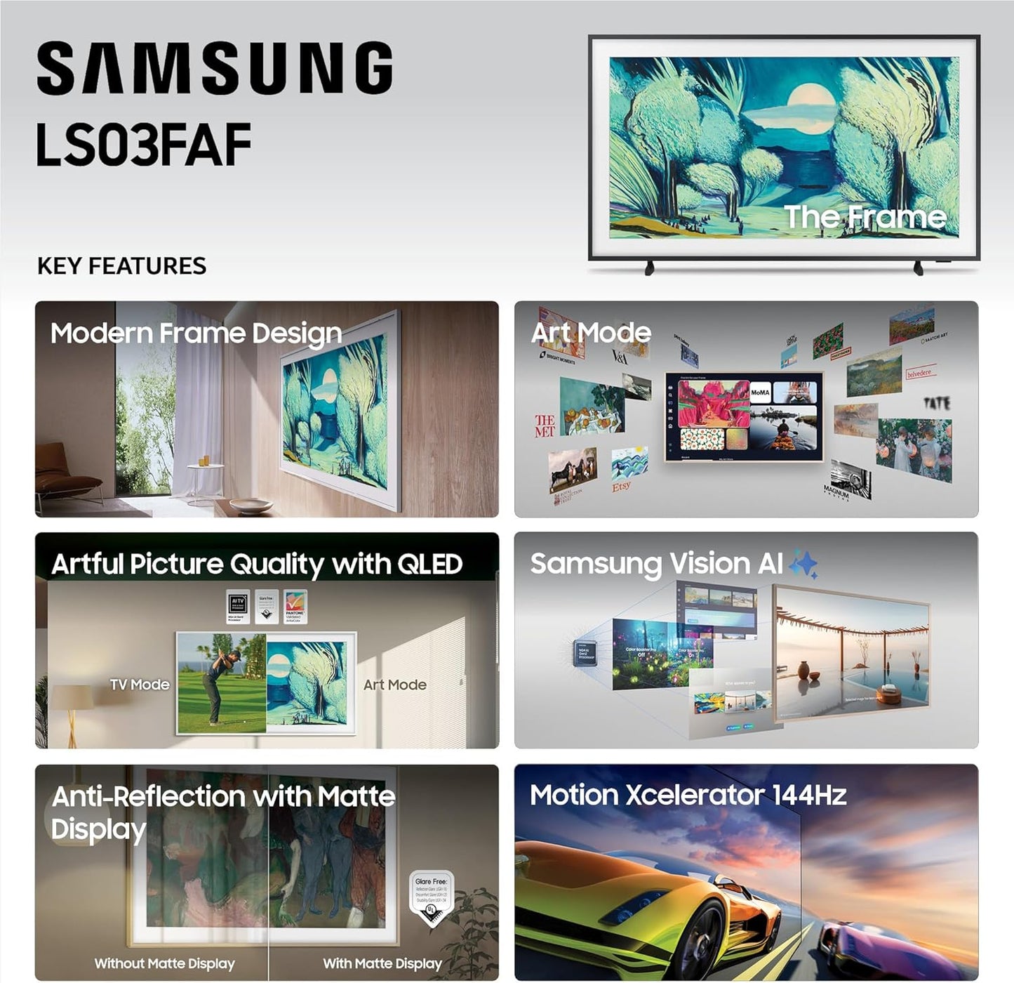 Samsung 50-Inch Class The Frame LS03F 4K QLED Smart TV (2025 Model) Slim Fit Wall Mount, Modern Frame Design, NQ4 AI Gen2 Processor, Art Mode, Artful Picture Quality, Samsung Vision AI, Alexa Built-in