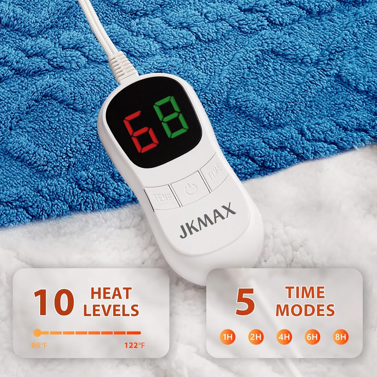 Heated Electric Blanket Queen Size-84"x90" Heating Blanket with 10 Heating Levels & 5 Time Settings Over-Heat Protection，Winter Warmer for Adults with ETL Certification（Blue）