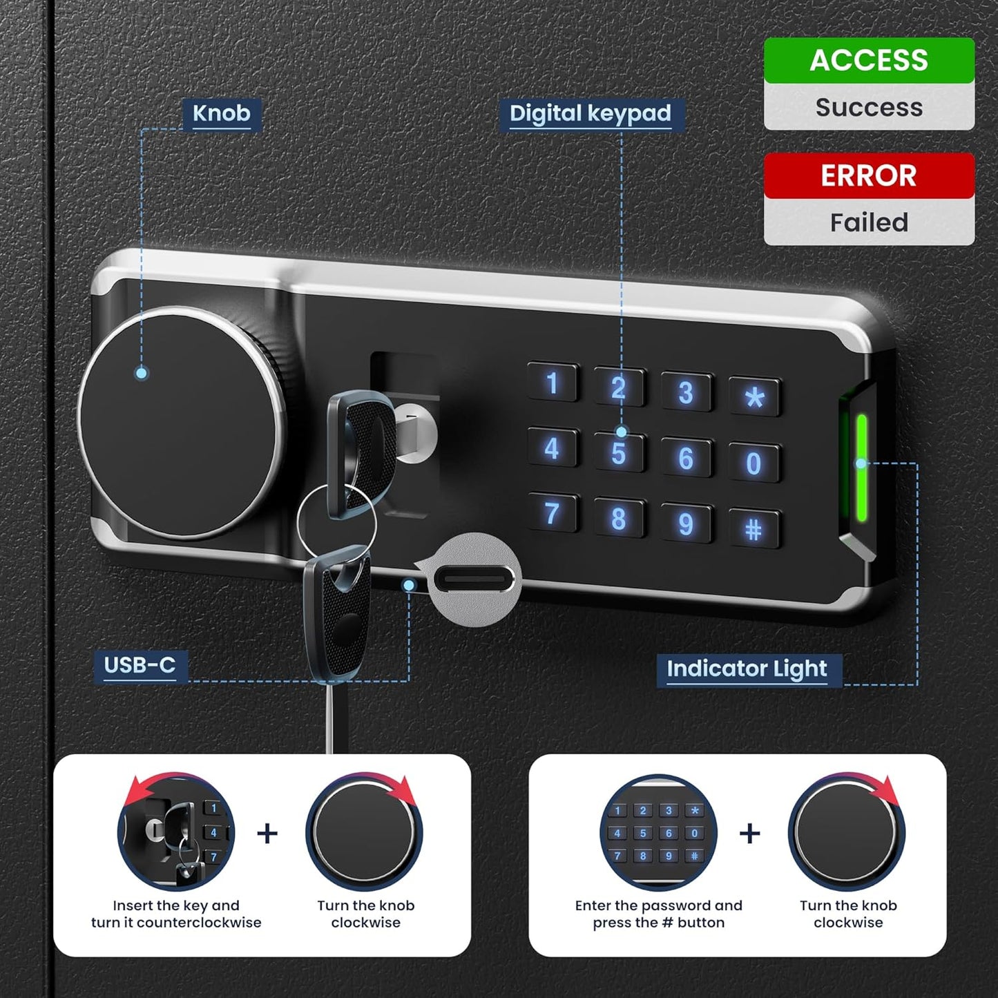 Heavy Duty 103 Keys Electronic Key Lock Box with Anti-Theft Deposit Key Slot & Key Out Tags, Key Cabinet Wall Mount with Code for Home Office