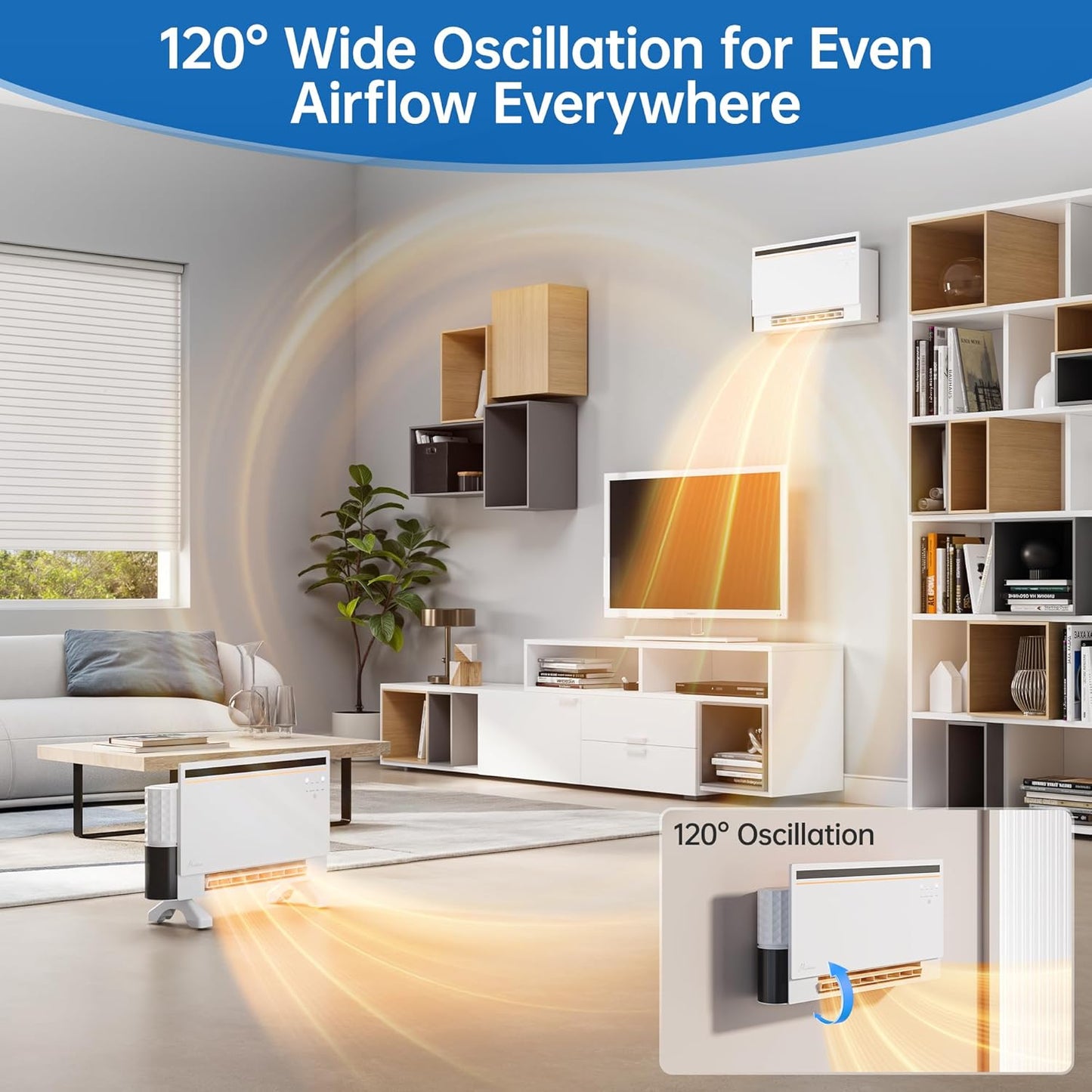 1800W Smart Panel Space Heater with Bluetooth Speaker,Play Music & Lyric Display & RGB Lights, 6-in-1 Heater Fan, App/Voice/Remote/Touch Control, Wall-Mount or Freestanding, Works with Alexa