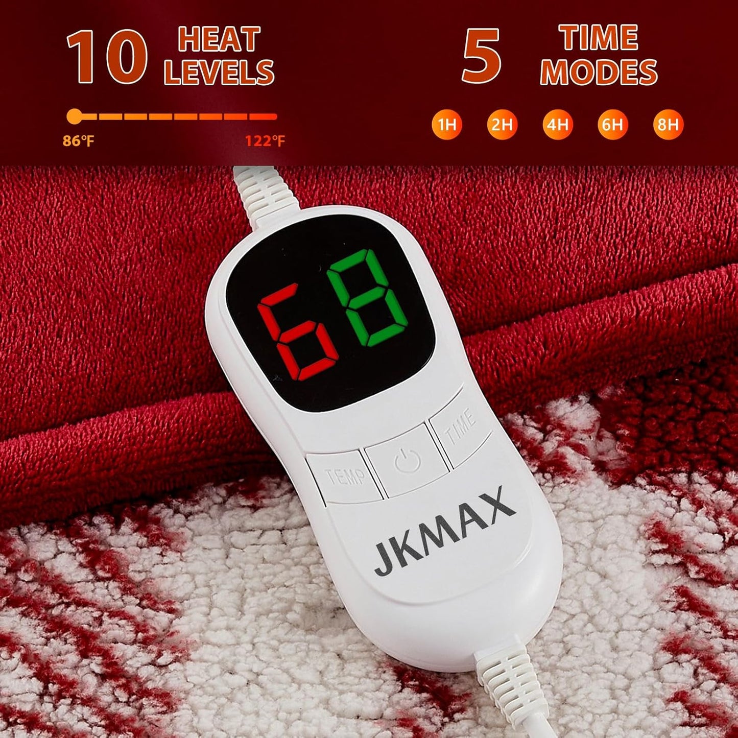 Heated Electric Blanket Throw Size - 50"x60" Flannel Heating Blanket with 10 Heating Levels & 5 Time Settings Over-Heat Protection, Winter Warmer for Adults with ETL Certification（Red）