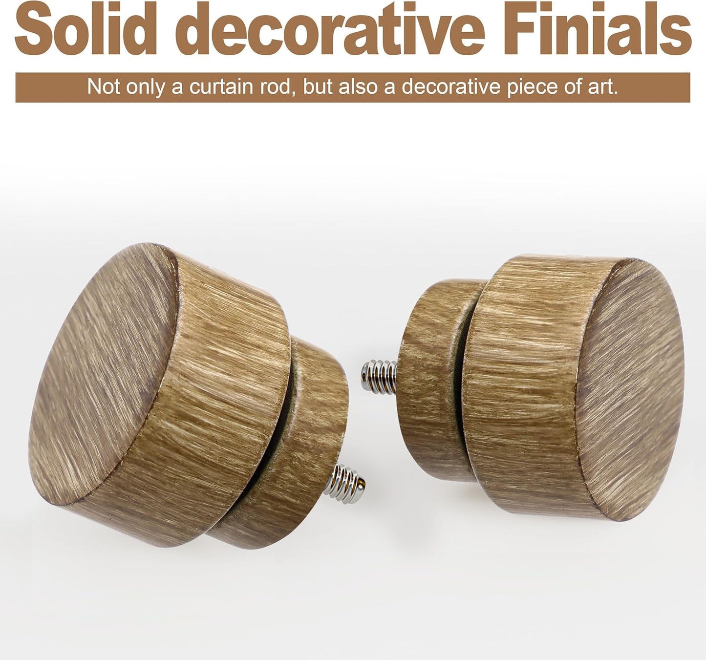 2 Pack Weathered Wood Grain Curtain Rods for Windows 28 to 48 Inches 1" Diameter Heavy Duty Window Curtain Rod Adjustable with Solid Finials for Living Room Bedroom Kitchen Farmhouse Outdoor