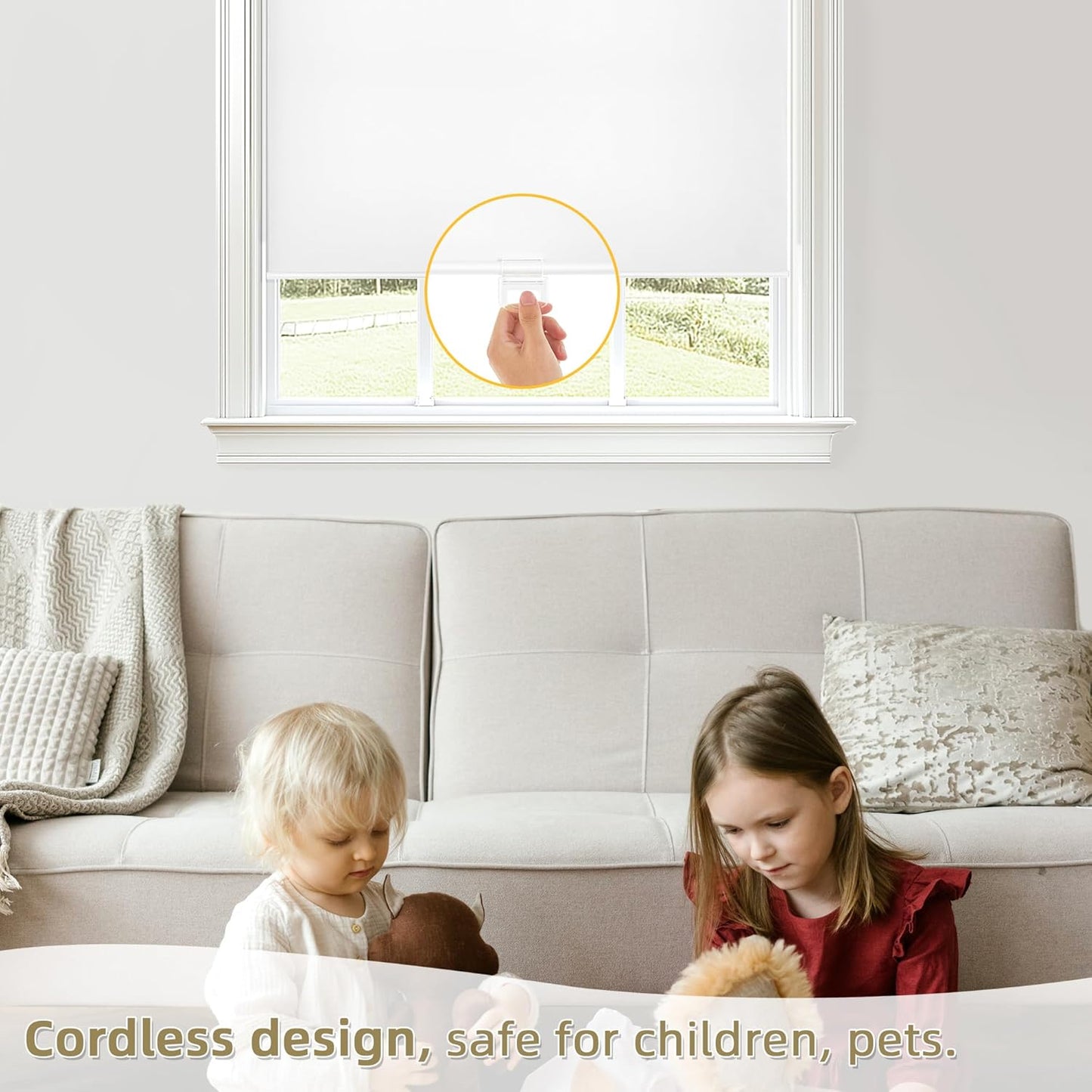 ChrisDowa Cordless Blackout Roller Shades for Windows, Thermal Insulated UV Protection Pull Down Shades, Total Blackout Window Blinds for Home, Office, Bedroom, Door (66" W x 72" H, White)