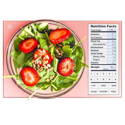 Greater Goods Digital Nutrition Scale – Accurate Macro and Calorie Tracking for Meal Prep, Weight Loss, and Healthy Eating | 2,000 Built-in Foods, Intuitive Nutrition Label Display, 11lb Cap, Pink