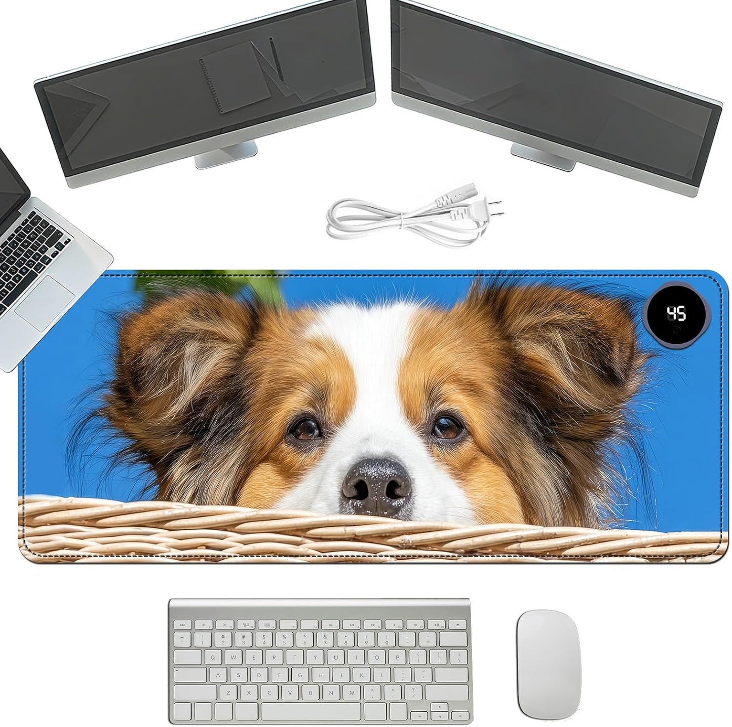 Heated Mouse Pad with 3 Temperature Settings(104°F–122°F),Large 31.5x13 Inch PU Leather Heated Desk Mat,Waterproof Warming Pad for Office,Gaming & Cold Hands Relief,Cute Dog