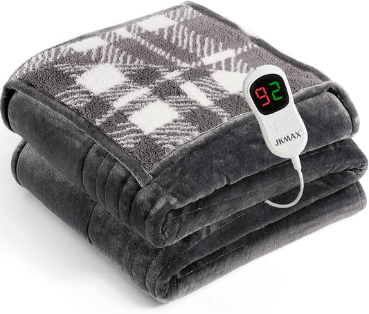 Heated Electric Blanket Twin Size - 62"x84" Flannel Heating Blanket with 10 Heating Levels & 5 Time Settings Over-Heat Protection, Winter Warmer for Adults with ETL Certification（Grey）