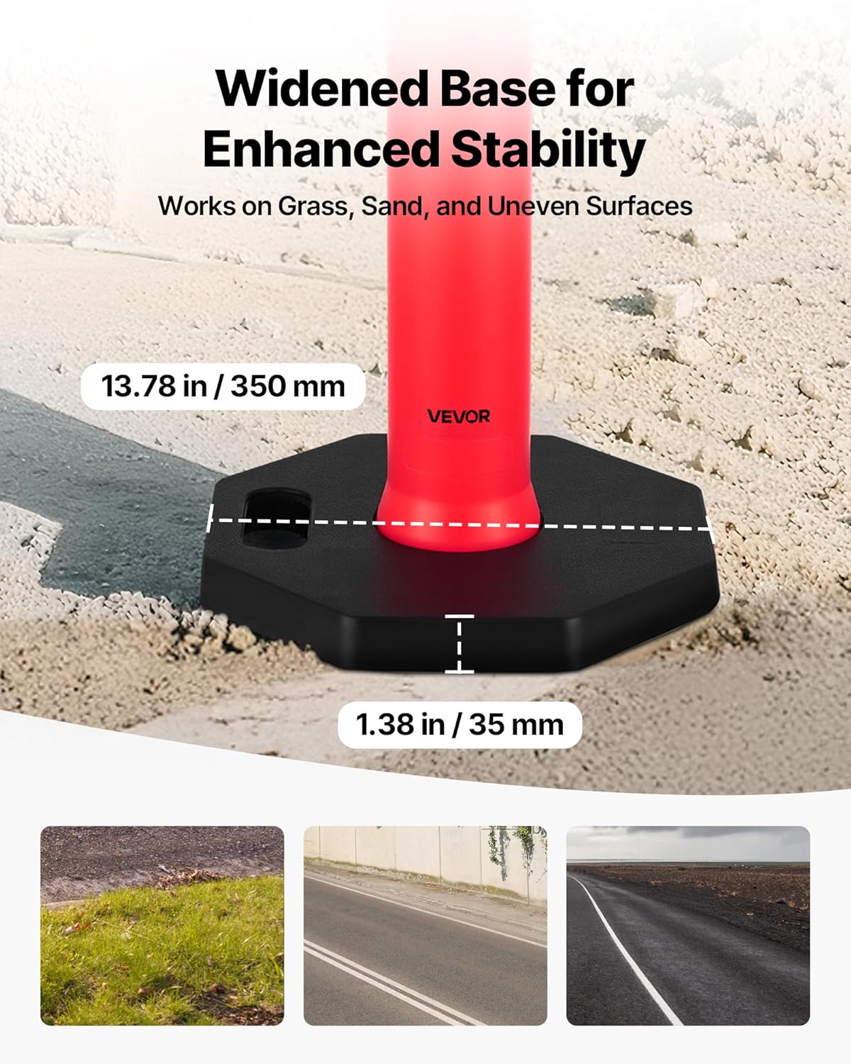 VEVOR 2 Pack Traffic Delineator Posts, 48 inches Traffic Safety Cones with Weighted Base and Reflective Strips, Heavy Duty Delineator Posts for Construction Site, Parking Lot, Crowd Control, Red