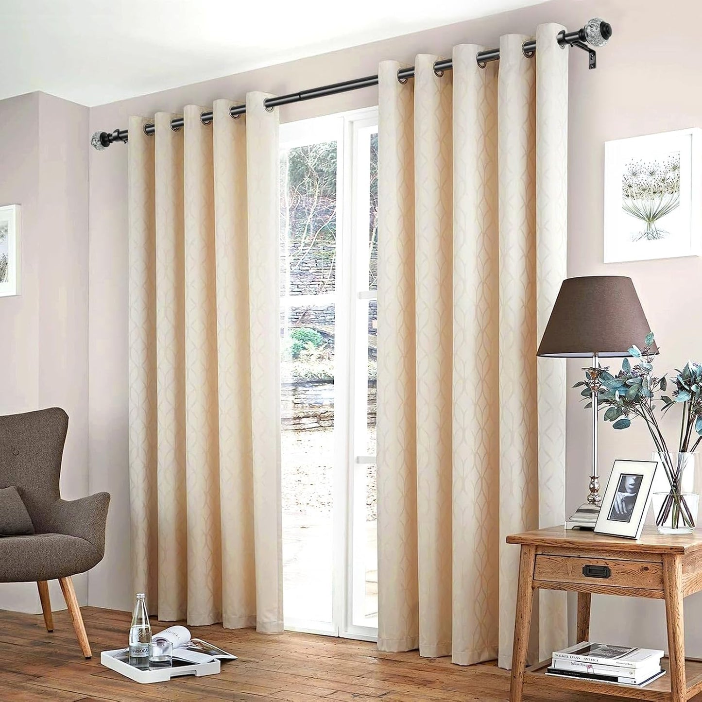 1 Inch Curtain Rods 36 to 72 Inches (3 to 6 ft) Telescoping Single Drapery Rod, USFOOK Black Curtain Rods for Windows 24 to 68 Inches with Translucent Finials