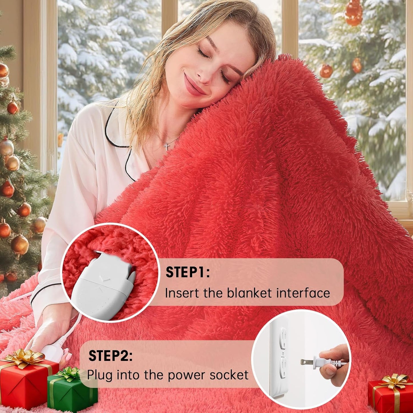 Heated Electric Blanket Twin,Warm Winter Birthday Gifts for Women Her Grandma–Faux Fur with Soft Sherpa,10 Heat Settings,5 Time Settings with Fast Heating, 62x84, Ruby Wine
