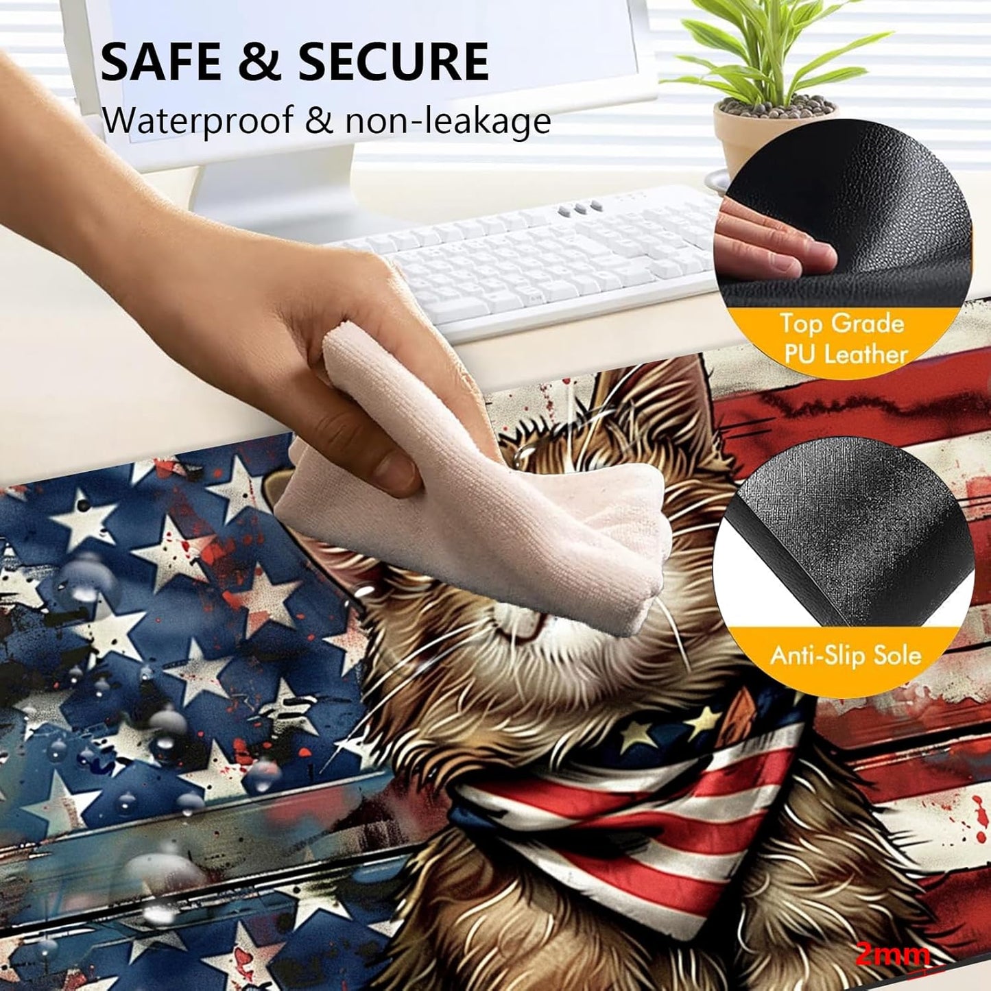 Heated Mouse Pad with 3 Levels Heated & 3 Hours Auto Shut-Off Mouse Pad for Warming Hands in Office Home, 23.6" x 14.2"Large Safe Desk Mat Hand Warmer，Flag Cute Cat
