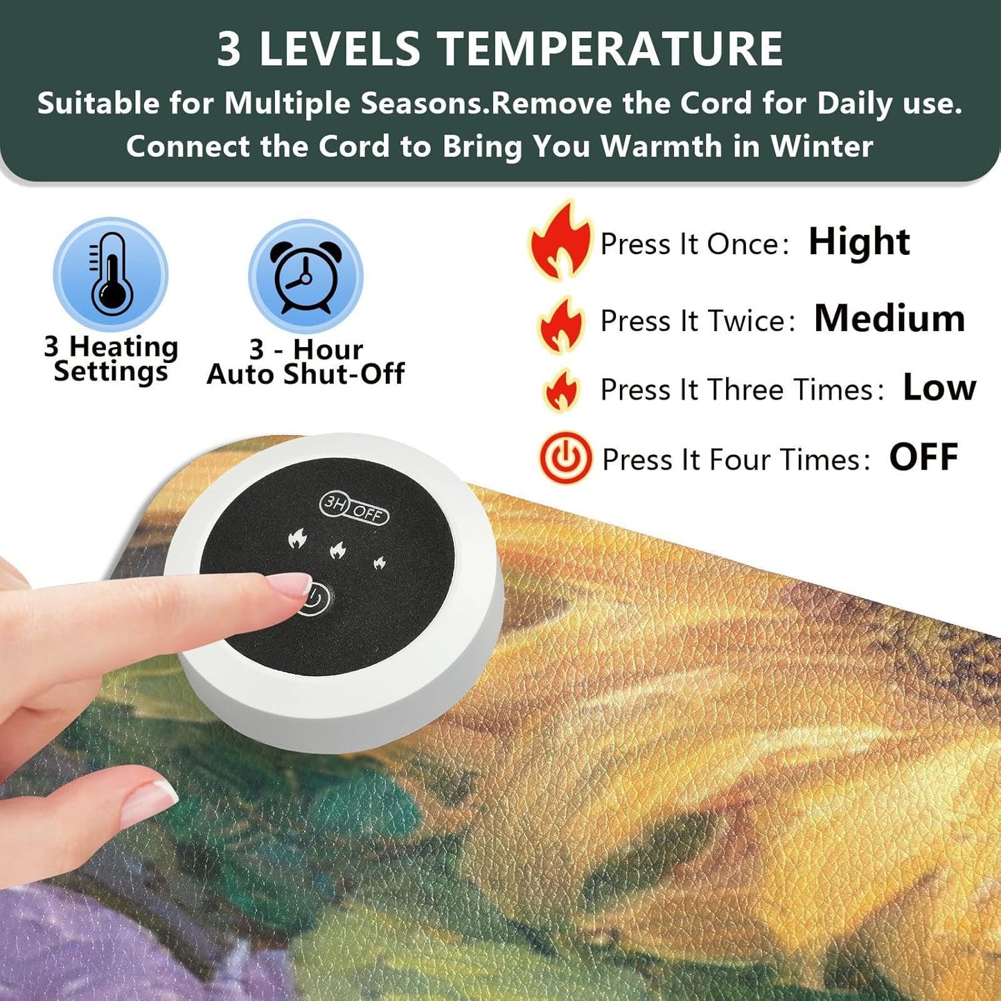 Heated Desk Pad Mouse Pad 31.5x13 Inch PU Leather Desk Mat with 3 Heat Levels Large Mouse Gaming Computer Laptop Mat Easter Bunny Eggs Sunflowers