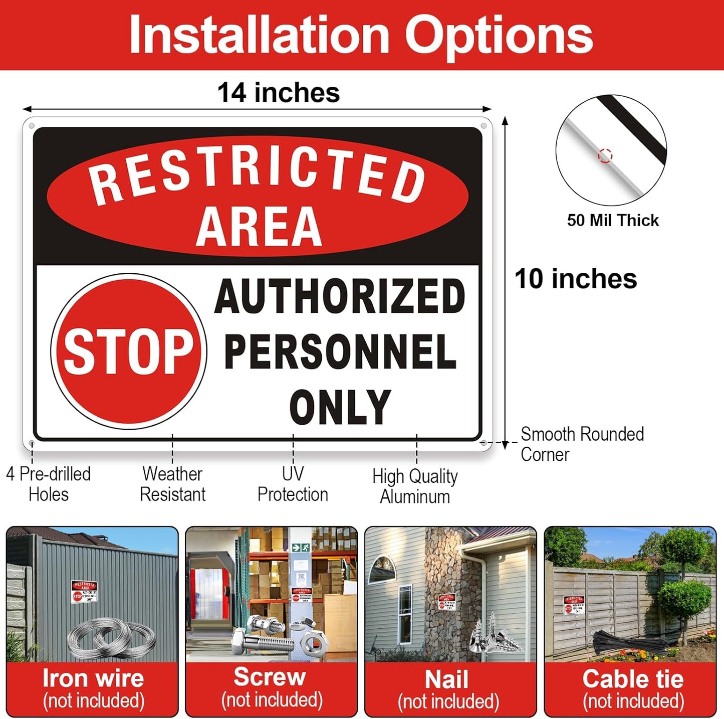 (2 Pack) Restricted Area Sign, Authorized Personnel Only Do Not Enter signs, 10 x 14 Inches Aluminum UV Protected Weatherproof and Easy to Install
