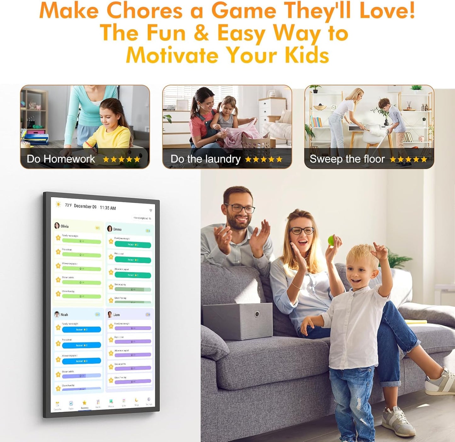 27" Digital Calendar Chore-Chart for-Family-Schedules - Smart Wall Touchscreen Interactive Display for Family To Do List, Auto-Sync Google iCloud Outlook Calendars, Streamline Household Organization