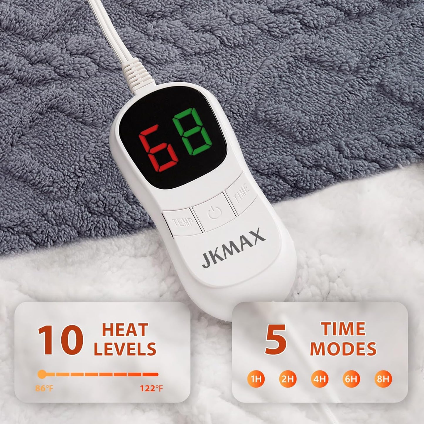 Heated Electric Blanket Queen Size-84"x90" Heating Blanket with 10 Heating Levels & 5 Time Settings Over-Heat Protection,Winter Warmer for Adults with ETL Certification（Grey）