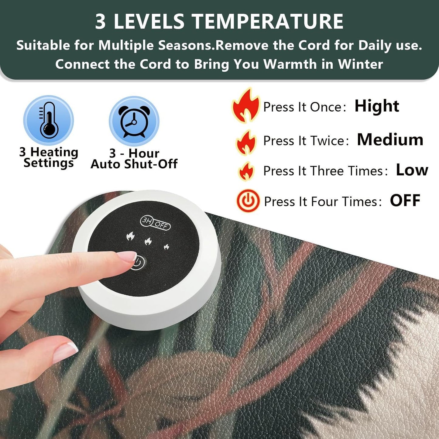 Heated Desk Pad Mouse Pad 31.5x13 Inch PU Leather Desk Mat with 3 Heat Levels Large Mouse Gaming Computer Laptop Mat White Wolves Peony Flowers