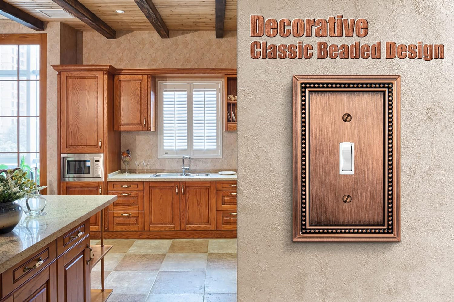 Henne Bery Sunken Pearls Heavy Duty Decorative Wall Plate Switch Plate Outlet Cover (Single Toggle, 3 Pack, Antique Copper)