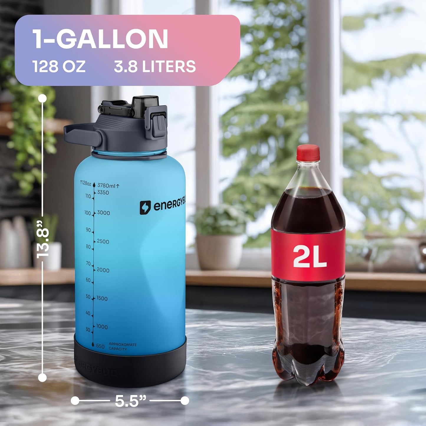 1/2 Gallon Water Bottle with 74.3 oz Capacity - Motivational Time Markers for Daily Hydration Goals - Leakproof BPA Free Tritan with Removable Straw