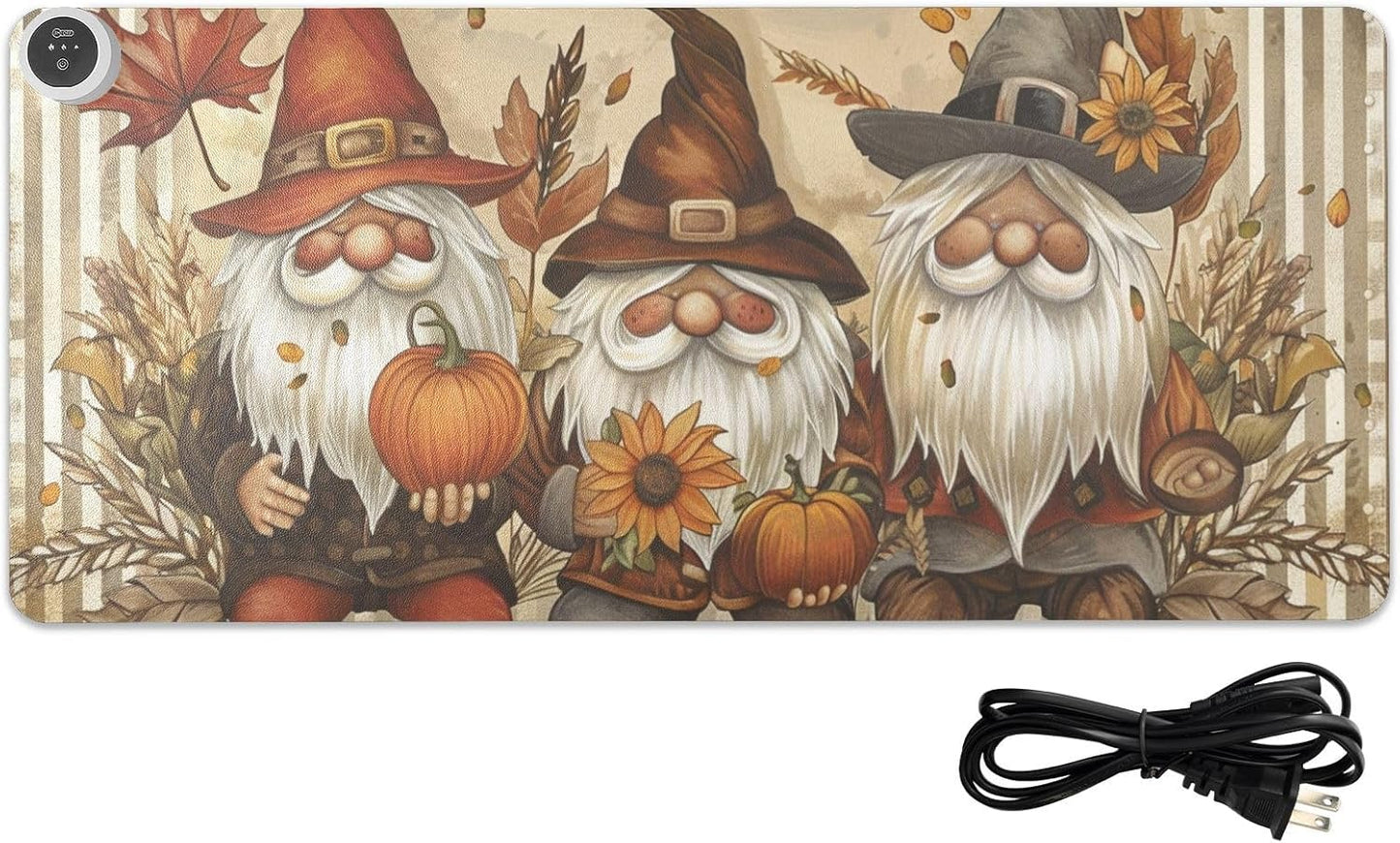Heated Desk Pad Mouse Pad 31.5x13 Inch PU Leather Desk Mat with 3 Heat Levels Large Mouse Gaming Computer Laptop Mat Gnomes Maple Leaf