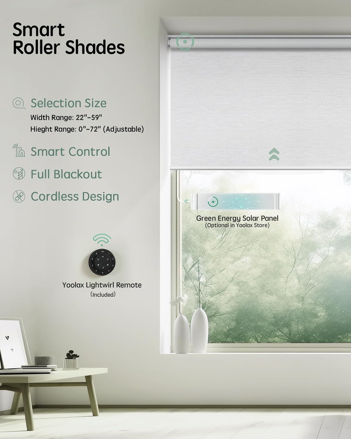 Yoolax Motorized Blinds with Remote, Blackout Smart Blinds for Windows Motorized Roller Shades, Automatic Window Blinds Directly Compatible with Alexa Electric Blinds (Jacquard White, 59" W x 72" H)