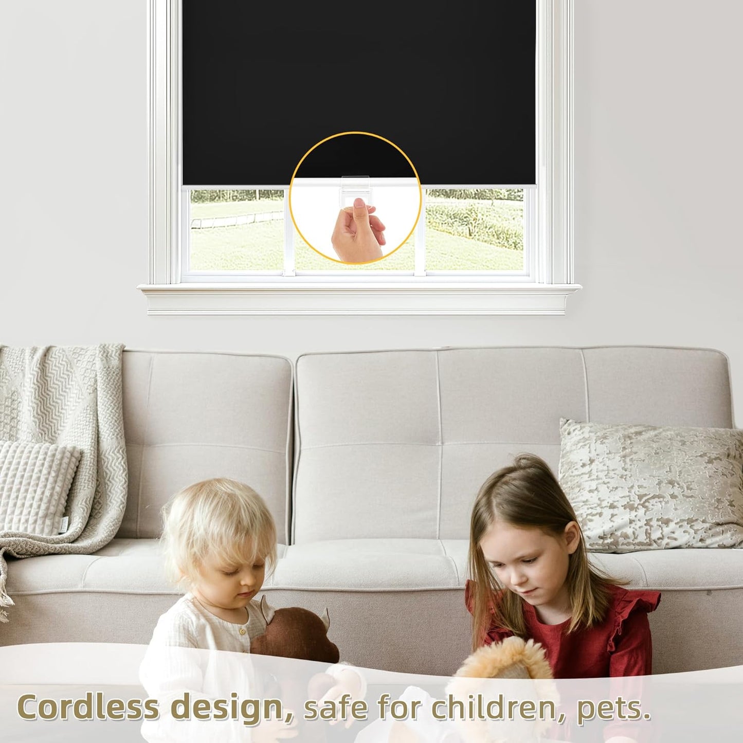 ChrisDowa Cordless Blackout Roller Shades for Windows, Thermal Insulated UV Protection Pull Down Shades, Total Blackout Window Blinds for Home, Office, Bedroom, Door (47" W x 72" H, Black)