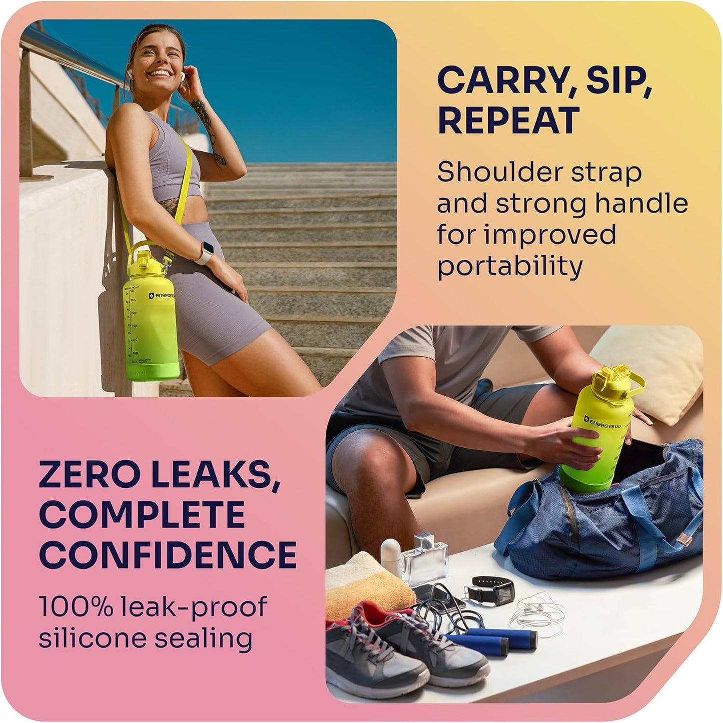 1 Gallon Water Bottle with 128 oz Capacity - Motivational Time Markers for Daily Hydration Goals - Leakproof BPA Free Tritan with Removable Straw