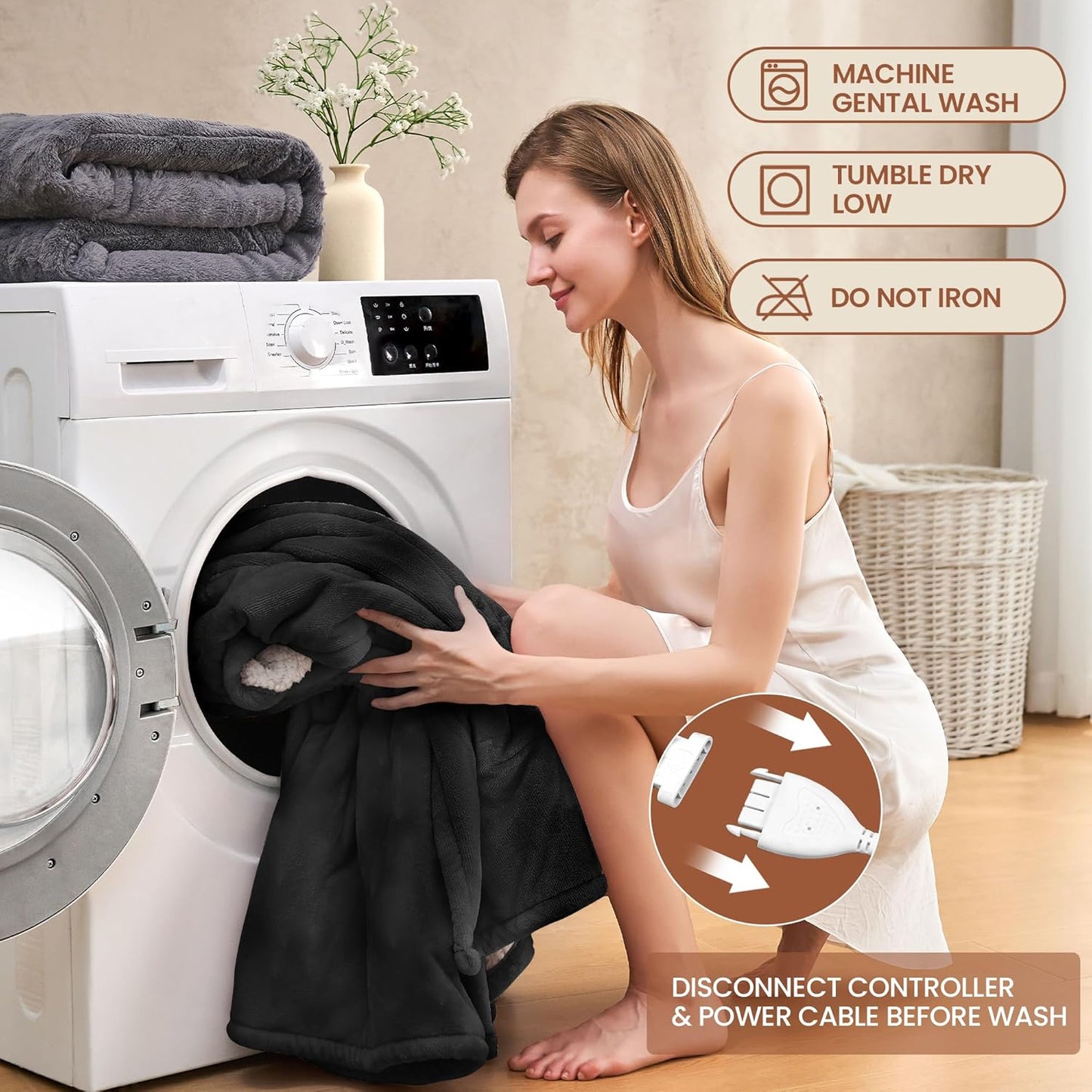 Heated Blanket Queen 84"×90" - Premium Cosy Soft Electric Blanket with 6 Heating Levels,Dual Control Fast Heating Flannel Sherpa Blanket for Bed & Couch,Auto Shut Off/Machine Washable (Black)