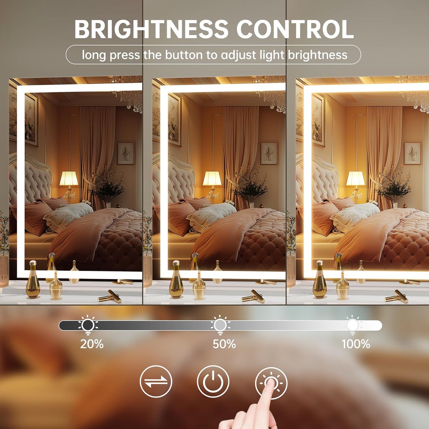 Hasipu Vanity Mirror with Lights, 55" x 36" LED Makeup Mirror, Lighted Makeup Mirror with Dimmable 3 Modes, Touch Screen Control Vanity Mirror Square White