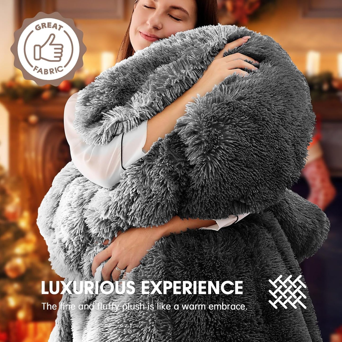 Heated Electric Blanket Queen–Faux Fur with Soft Thick SherpaWarm Winter Birthday Gifts for Women Grandma,Dual Control,10 Heat Settings,5 Time Settings, 84x90, Foggy Dusk