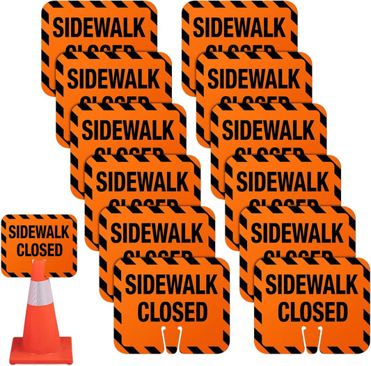 12 Pcs Plastic Sidewalk Closed Sign Bulk for Traffic Cones Top Road Warning Signs 10.4" Height x 12.6" Width x 0.05" Thickness for Outdoor Barricade Construction Caution