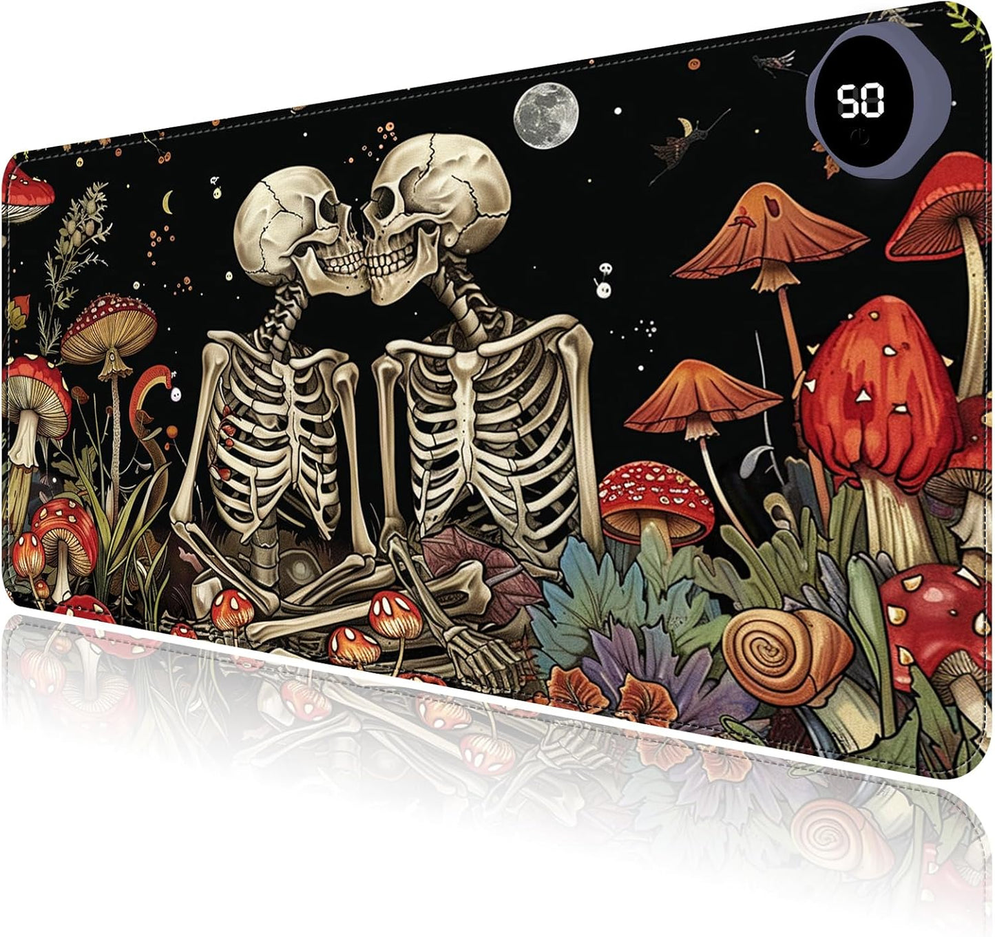 Heated Mouse Pad with 3 Levels Heated & 3 Hours Auto Shut-Off Mouse Pad for Warming Hands in Office Home, 23.6" x 14.2"Large Safe Desk Mat Hand Warmer，Kiss Skull