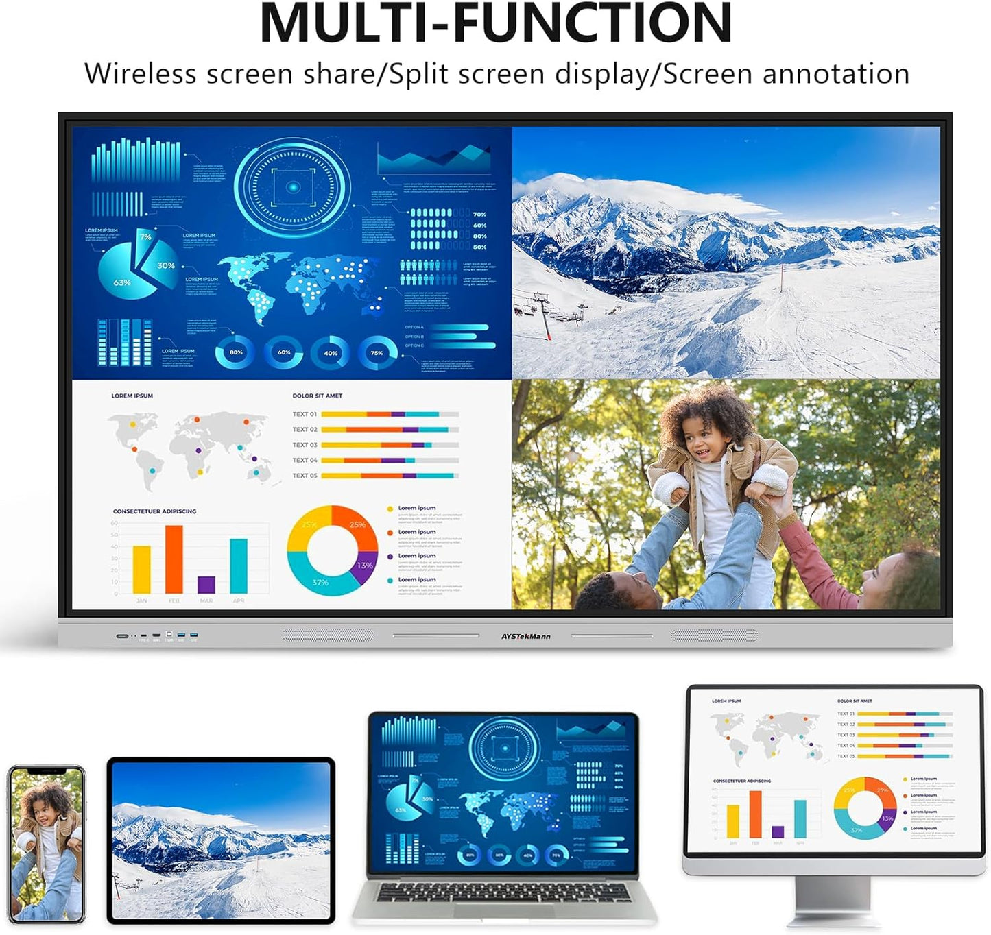 65 Inch Smart Board, 4K UHD Interactive Whiteboard with Auto Framing 4K AI-Camera and Soundbar, All in One Digital Whiteboard for Classroom and Business- Android 14(8+128GB)