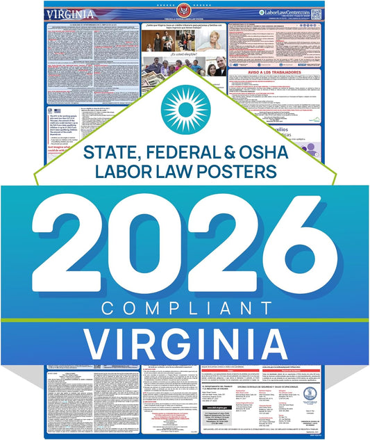 2026 Virginia Labor Law Poster – State & Federal Compliance in Spanish – OSHA, EEOC, FMLA, Minimum Wage – Durable, Laminated & Waterproof Workplace Employment Poster – Made in USA – 26” x 39.5”