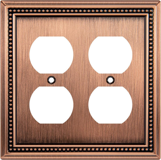 Henne Bery Sunken Pearls Heavy Duty Decorative Wall Plate Switch Plate Outlet Cover (Double Duplex, Antique Copper)
