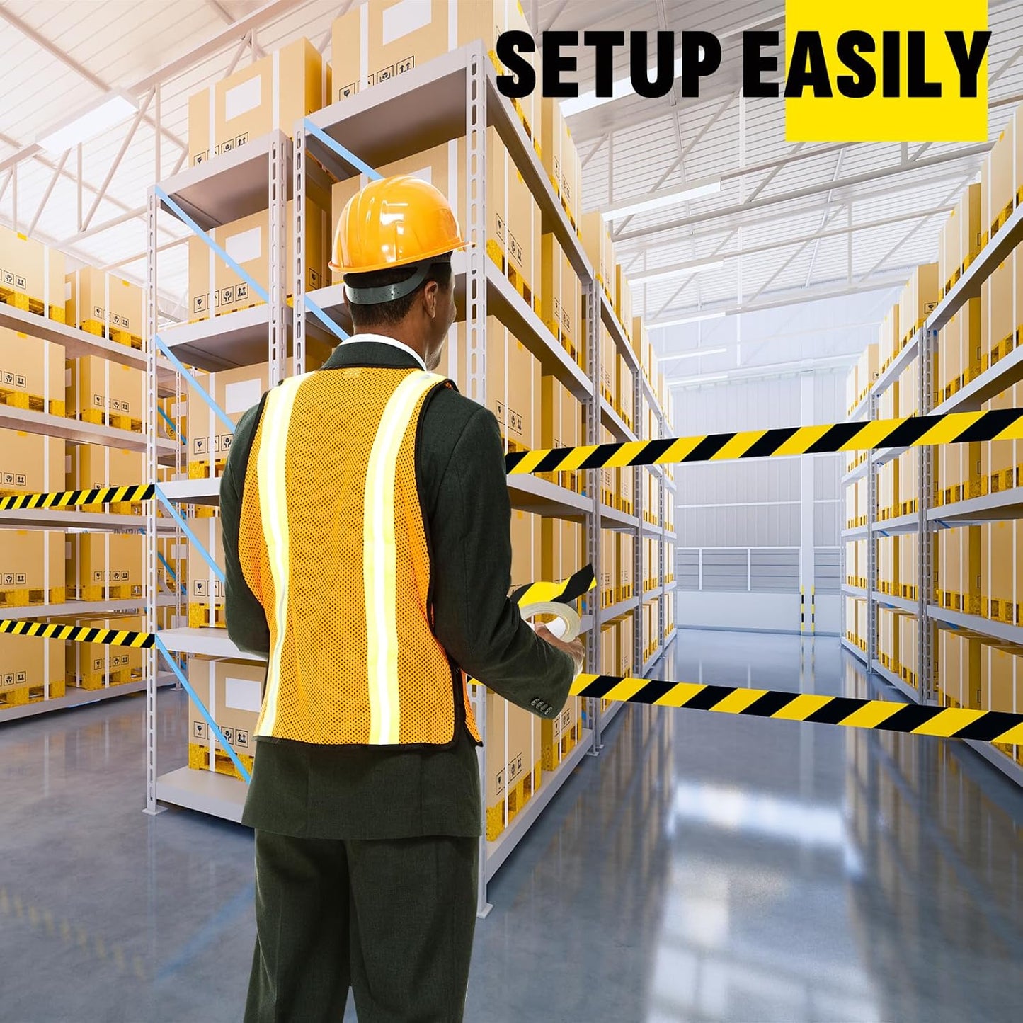 2'' x 200 FT Black & Yellow Caution Tape Roll, Safety Tape, Black & Yellow Floor Marking Tape, High Adhesive Hazard Tapes for Floors, Walls, Staircase, Pipes, Equipment, Dangerous Area