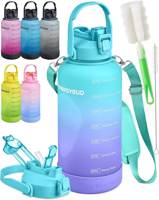 1 Gallon Water Bottle with 128 oz Capacity - Motivational Time Markers for Daily Hydration Goals - Leakproof BPA Free Tritan with Removable Straw