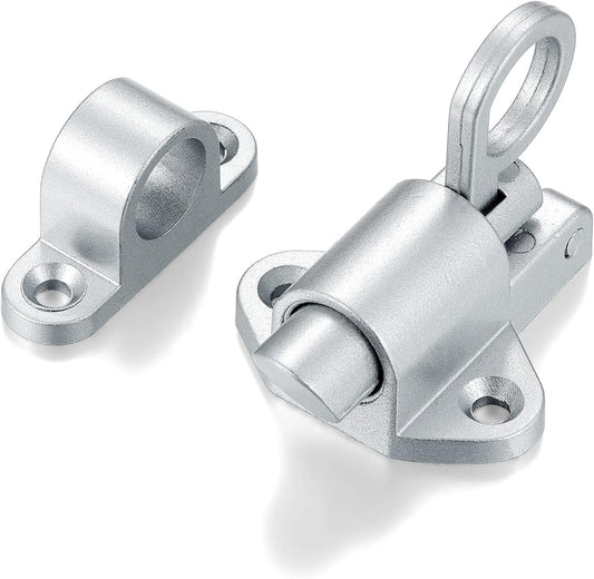 10 Packs Self-Closing Latches，Silver Gray Spring Door Lock，Resilient Bolt Latch Aluminum Alloy Safety Automatic Spring Barrel Slide Door Lock with Screws,Used for Gate,Window and Cabinet etc