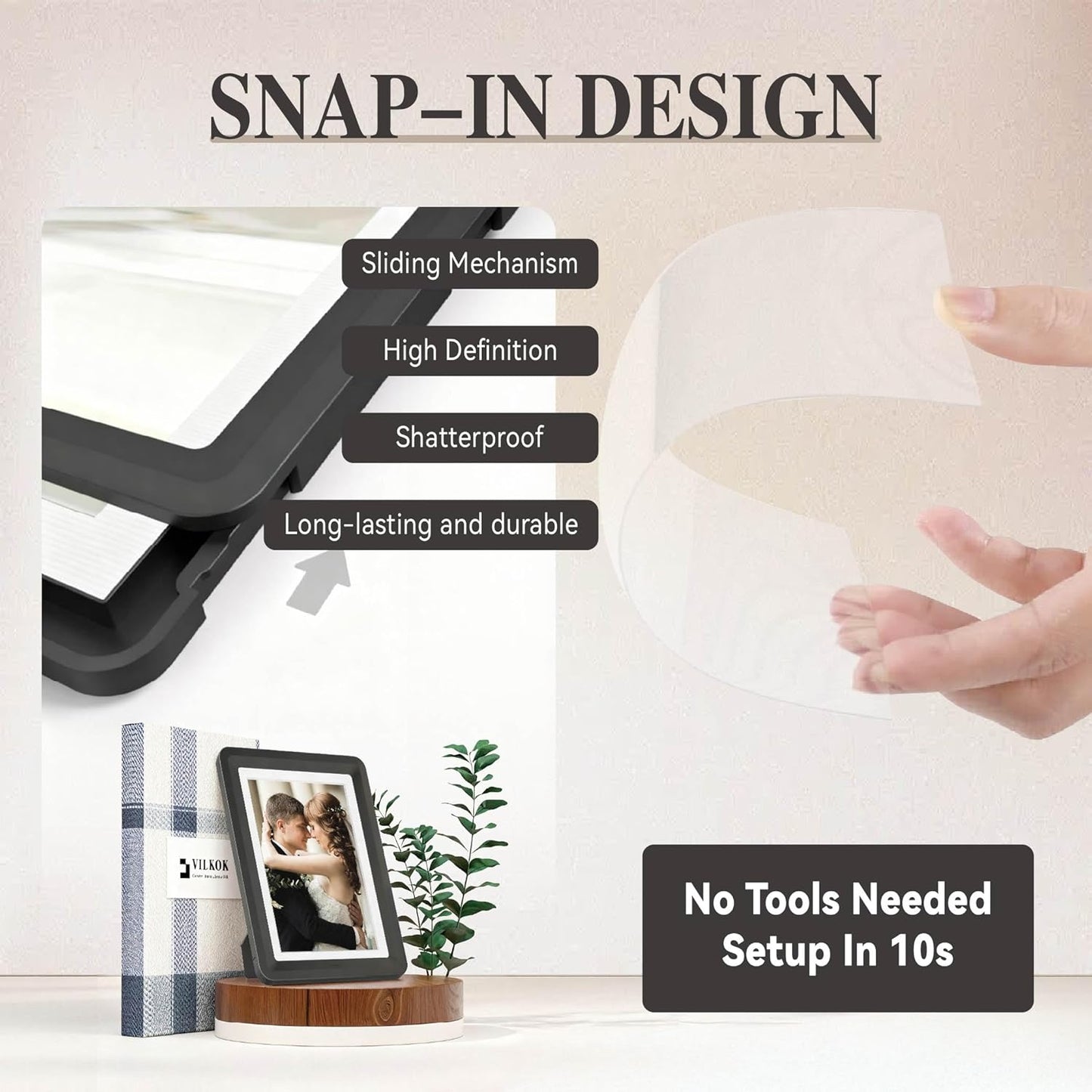1-Pack Black 5x7 Picture Frame, with Clear Acrylic Photo Frame with White Mat for 4x6 Photos, One-Piece Shatterproof & Tool-Free Design, UV-Resistant Waterproof Tabletop Frame for Home Office Decor