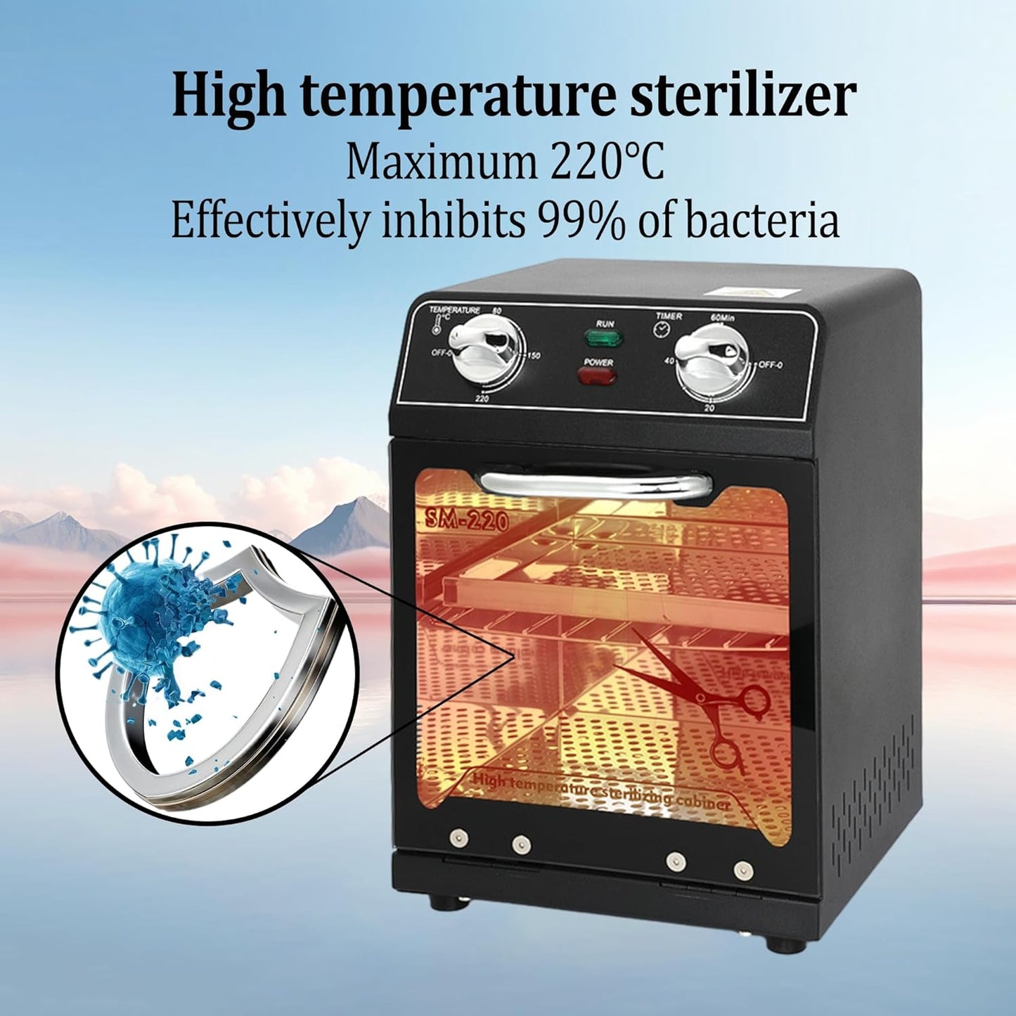 High Temperature Sterilizer, 8L Large Capacity Dry Heat Sterilizer, Max. Temperature 220℃, With Temperature Control & Timer, For Hair Salon Spa Nail Salon, Tool Sterilizer（Black）