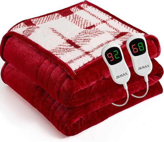 Heated Electric Blanket King Size - 100"x90" Flannel Heating Blanket with 10 Heating Levels & 5 Time Settings Over-Heat Protection, Winter Warmer for Adults with ETL Certification（Red）