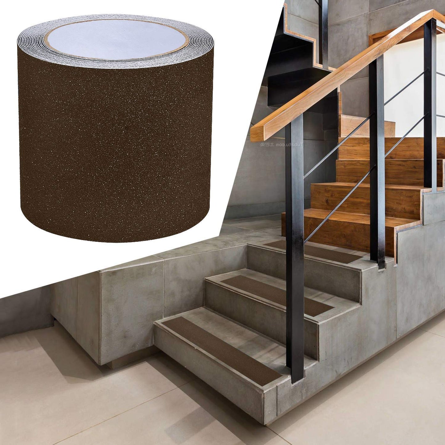 16.4ft X 4 Inch Non Slip Safety Grip Tape for Stairs Steps Non Skid Tread High Traction Friction/Strong Grip Abrasive Adhesive Hazard Caution Tape(4" Width, Brown)…