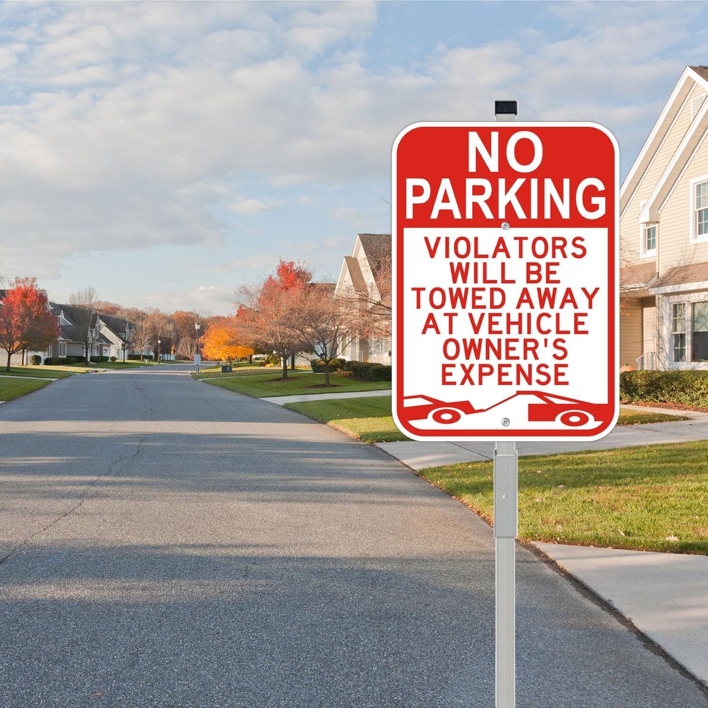 2 Pack No Parking Sign with 36" Metal Stakes, 14x10 inches Reflective Aluminum Sign, Fade Resistant/Waterproof, Violators Will Be Towed Warning