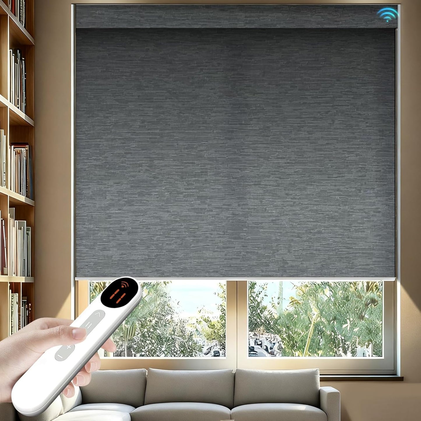 Smart Motorized Blinds – 70% Blackout Roller Shades with Remote, Alexa/Google Home/Siri Control, Matter Compatible, Wireless Rechargeable Battery, Custom Sizes for Windows & Sliding Doors