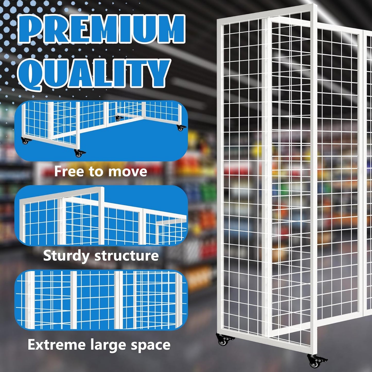 Grid Wall Panels with Wheels, 4 x 5.5Ft Gridwall Panel Display Stand, Sturdy Art Display Panels, Grid Display Stand, White