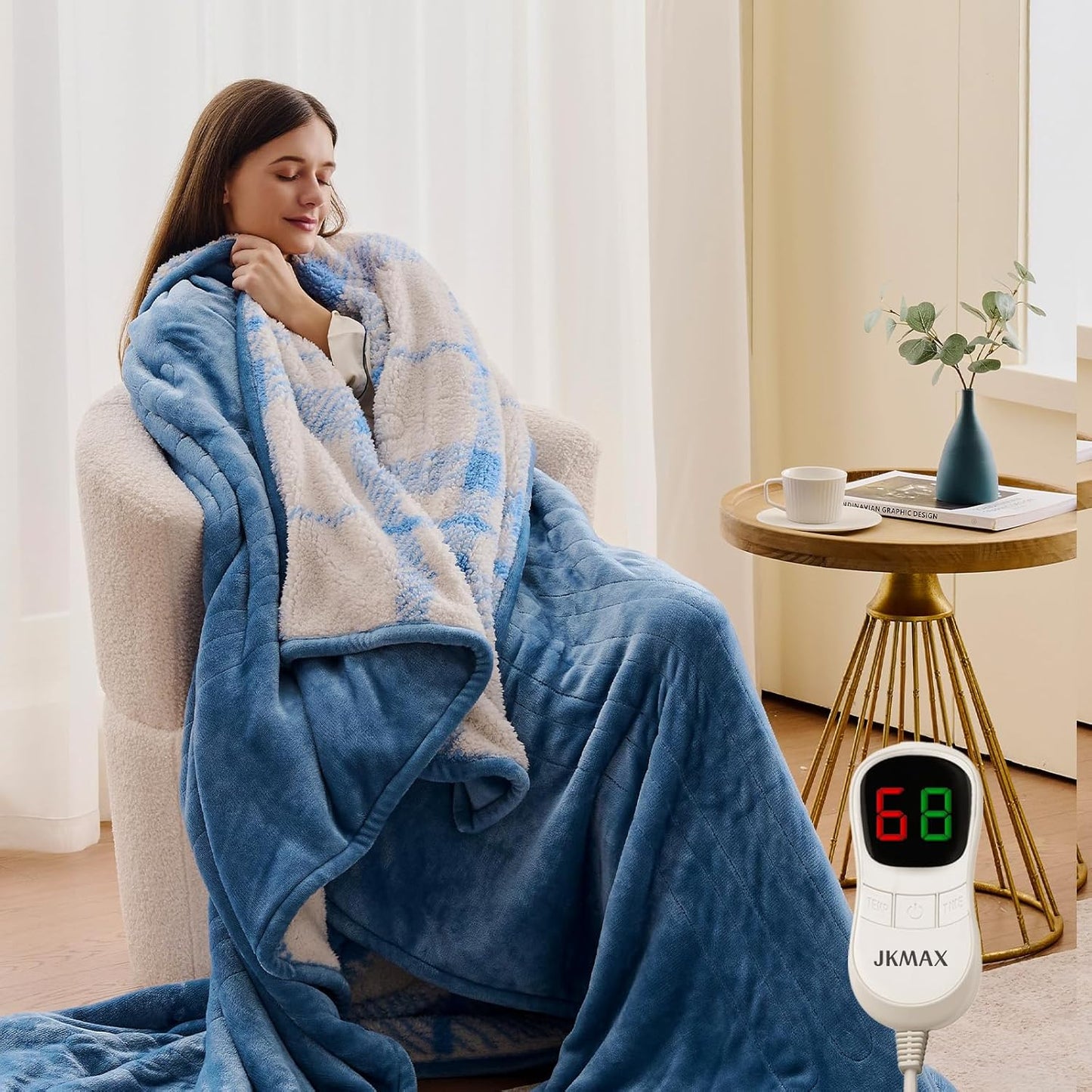 Heated Electric Blanket King Size - 100"x90" Flannel Heating Blanket with 10 Heating Levels & 5 Time Settings Over-Heat Protection, Winter Warmer for Adults with ETL Certification（Light Blue）