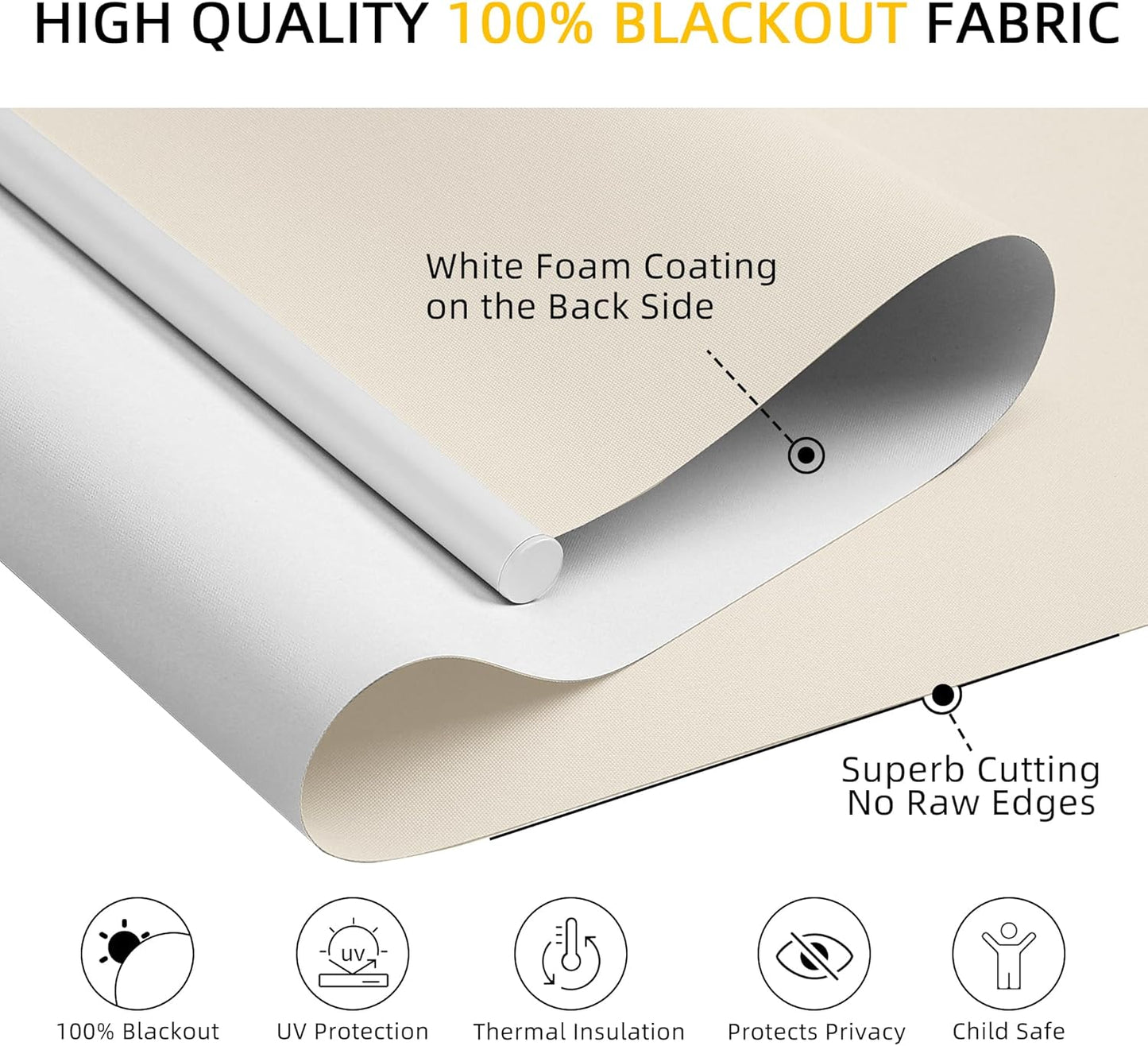 ChrisDowa Cordless Blackout Roller Shades for Windows, Thermal Insulated UV Protection Pull Down Shades, Total Blackout Window Blinds for Home, Office, Bedroom, Door (52" W x 72" H, Beige)