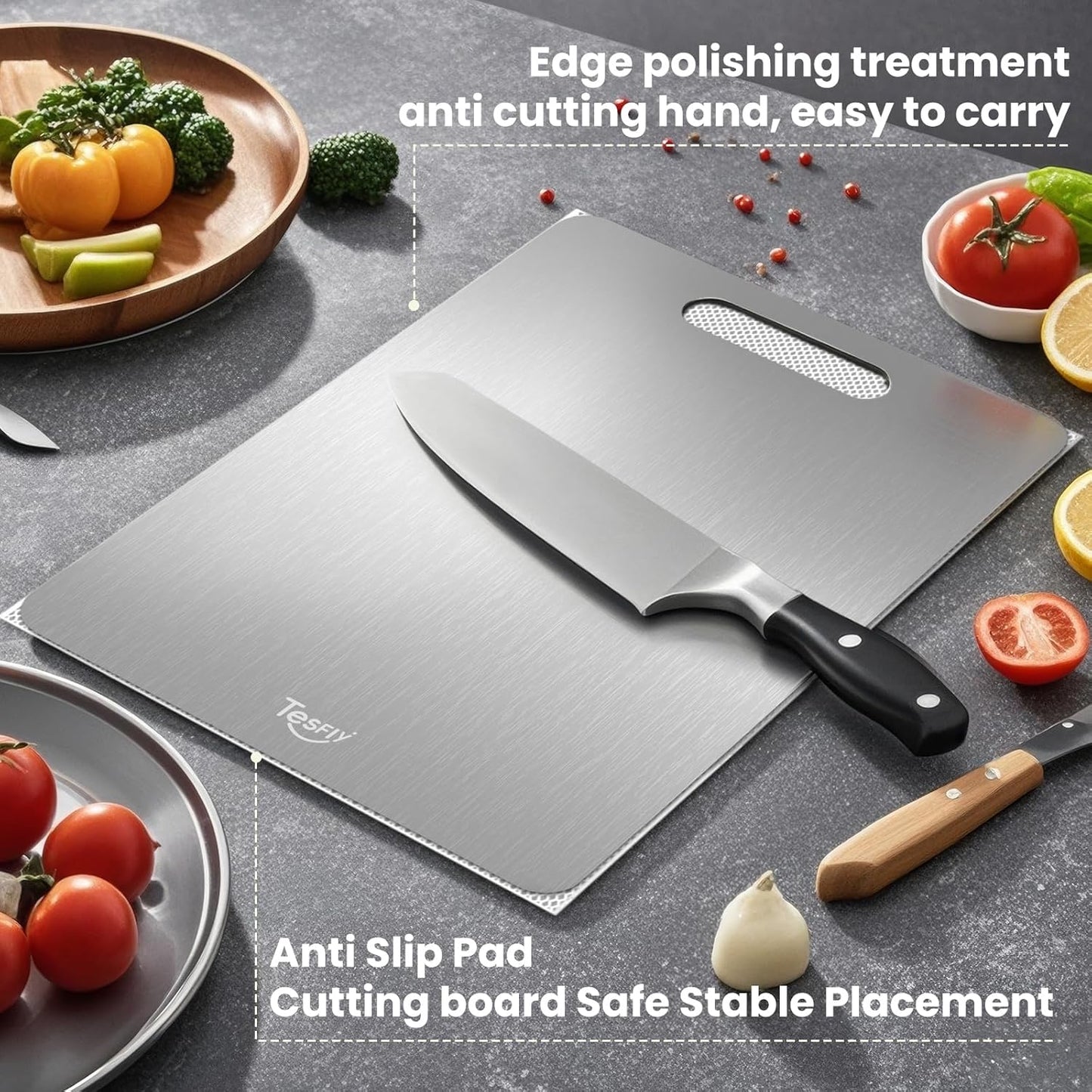 2 Pack Titanium Cutting Board-100% Pure Titanium Cutting Boards For Kitche,Easy to clean, Double-sided food-grade Cutting Board For Meats, Fruits And Vegetables (M & L)