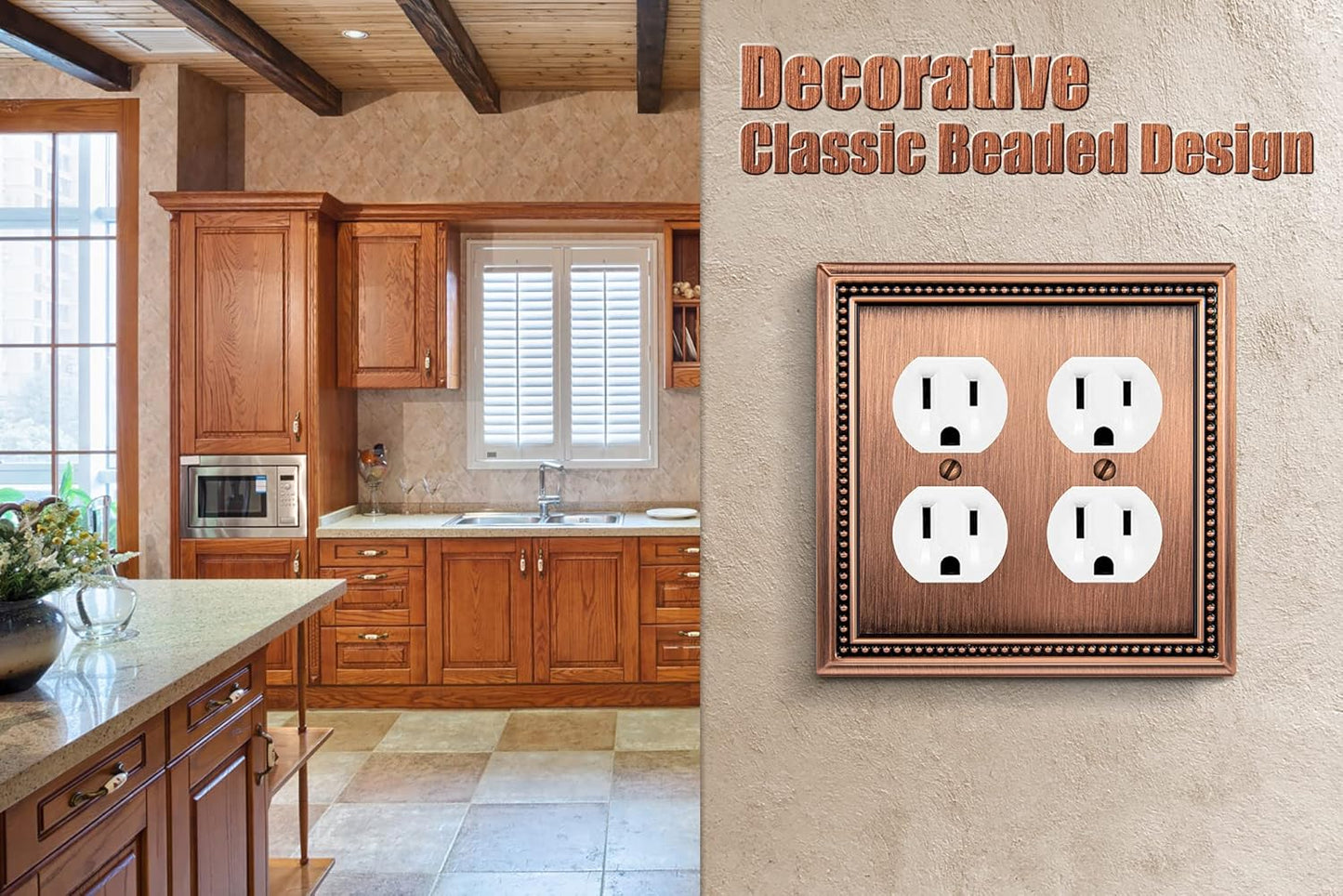 Henne Bery Sunken Pearls Heavy Duty Decorative Wall Plate Switch Plate Outlet Cover (Double Duplex, Antique Copper)