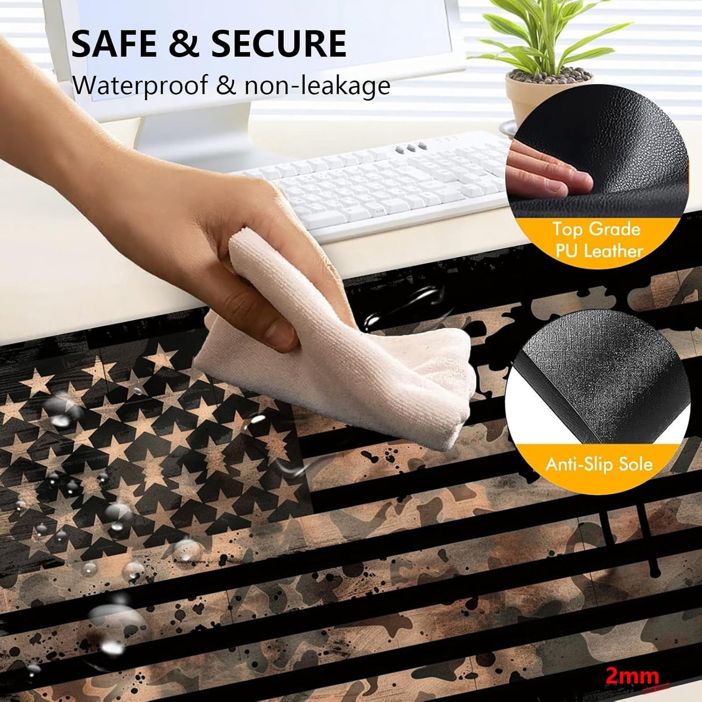 Heated Mouse Pad with 3 Levels Heated & 3 Hours Auto Shut-Off Mouse Pad for Warming Hands in Office Home, 23.6" x 14.2"Large Safe Desk Mat Hand Warmer，Vintage Flag