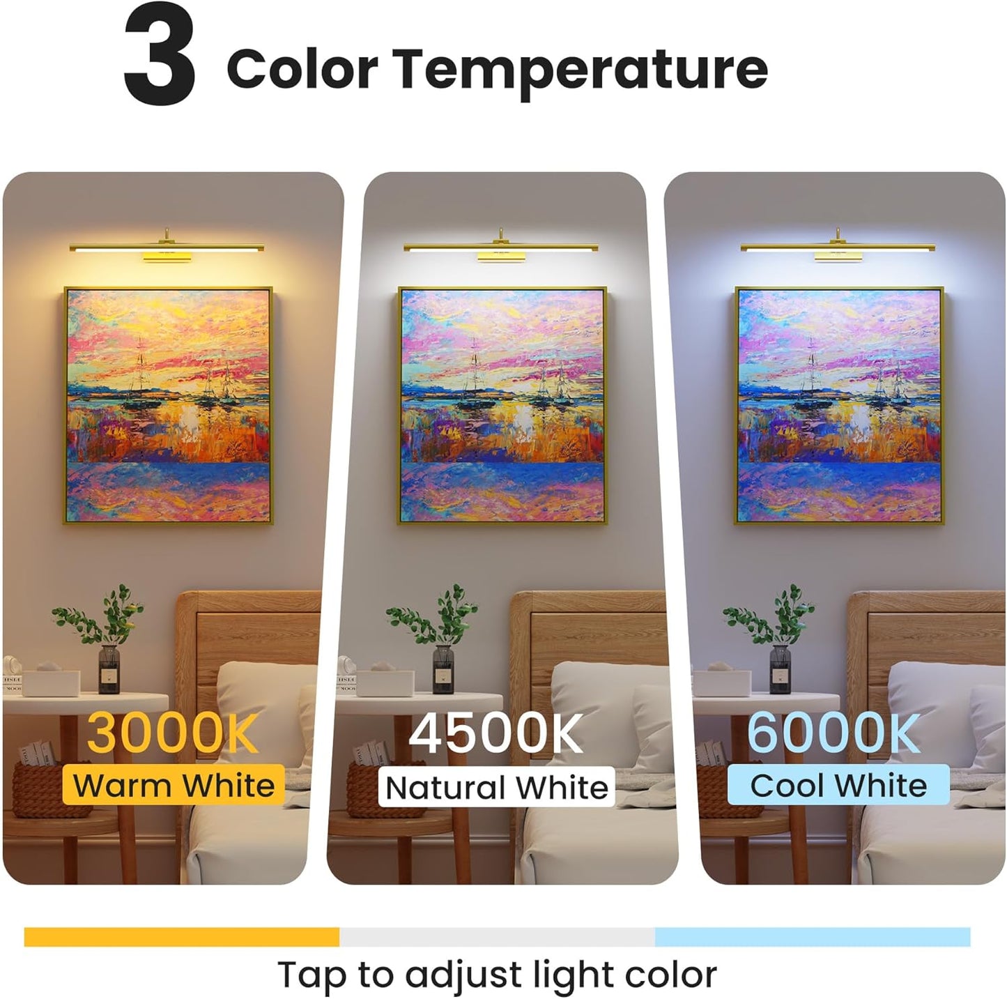 24" Picture Frame Light with 1pcs Extra 8000mAh Battery - Brass Cordless Rechargeable Wall Sconce with Remote for Office, Hallway & Large Art
