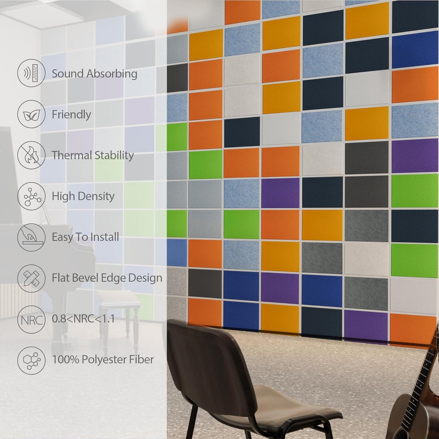 12 Pack Acoustic Panels Self Adhesive Sound Proof Foam, High Density Sound Acoustic Panel, 16X12X0.4 Inch 4:3 Rectangle Panels in Home, Office, Reccording Room, Studio,and more(Beige)